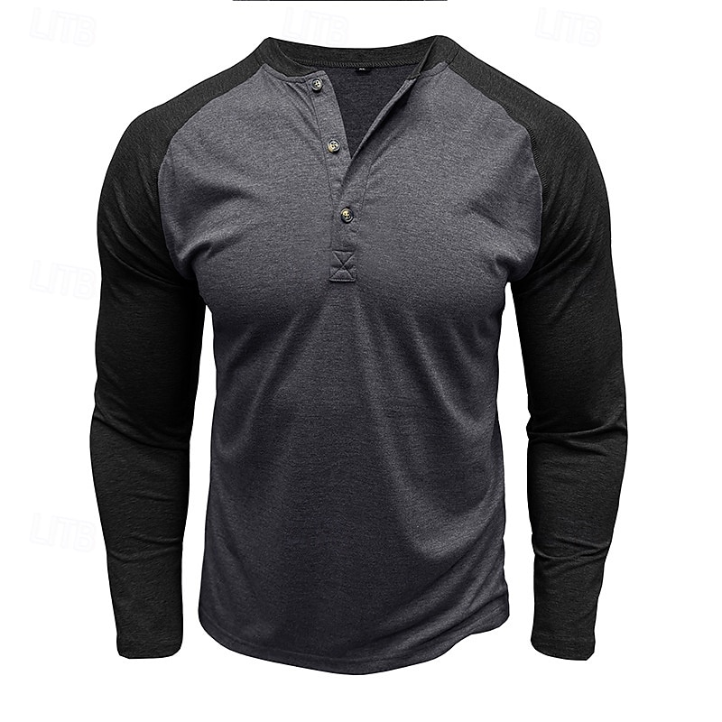 2-teiliges Henley-Shirt für Herren, Baseball-T-Shirt, Kurzarm, Farbblock-Design, Basic, Boho-Stil, Raglanärmel, für Outdoor, Freizeit, Alltag, Sommer, Herbst, alle Jahreszeiten, schwarzes 2026 - $40.99 –P14