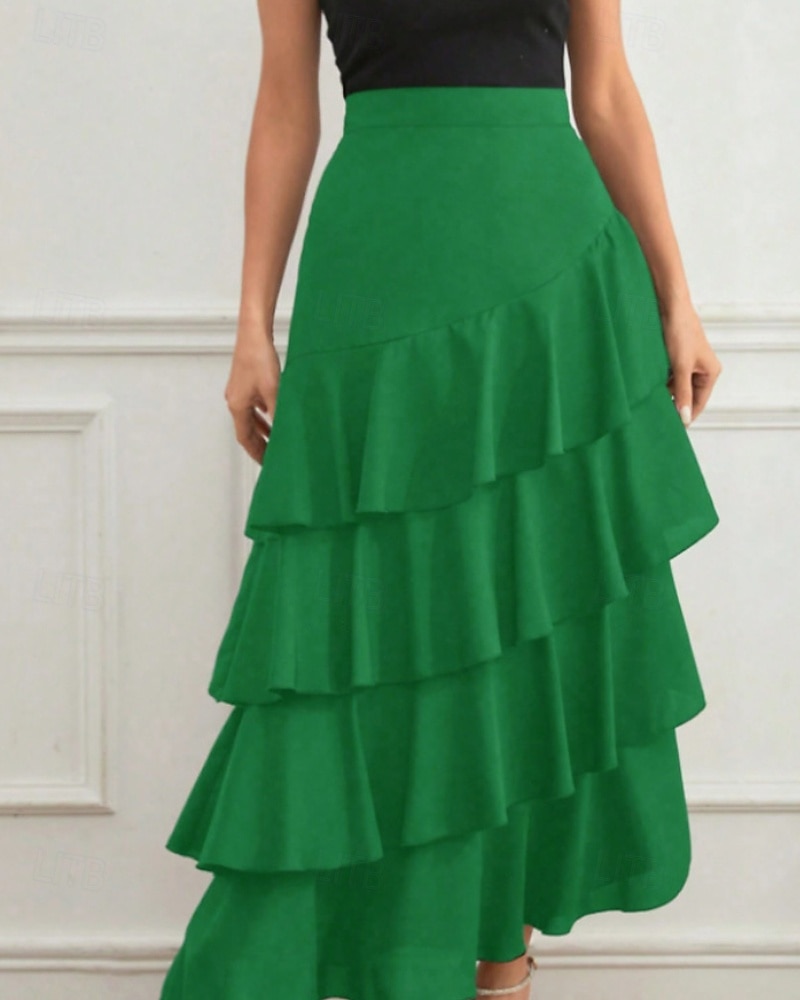 Per donna Elegante Moda Maxi Vita media Gonne Semplice Arricciato Inelastico Quotidiano Streetwear Vinaccia blu navy Nero Verde Estate del 2026 a $33.99 –P7