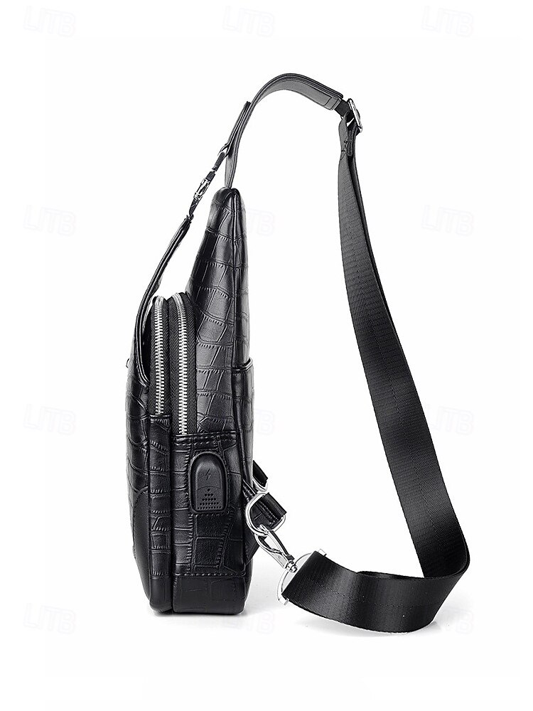 תיק עור לגברים, עמיד למים ועמיד, קיבולת גדולה, דוגמת תנין אופנתית לשימוש חיצוני ויומיומי 2026 - $46.99 –P7