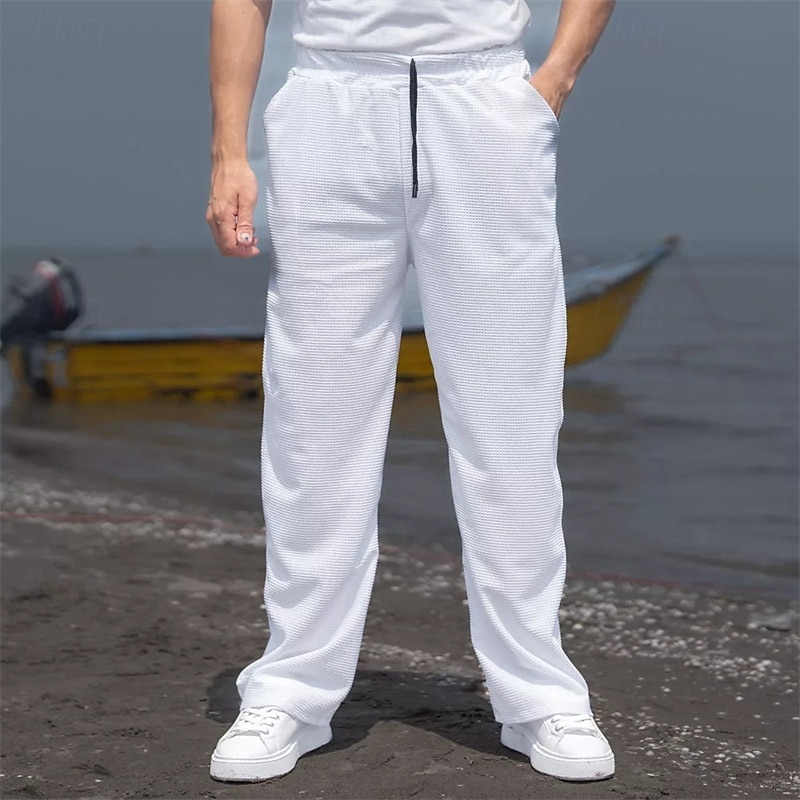 Men's Sweatpants Trousers Baggy Pants Straight Leg Sweatpants Waffle Pants Drawstring Pocket Elastic Waist Plain Comfort Soft Outdoor Daily Holiday Fashion Classic Style Black White Micro-elastic 2026 - $24.99 –P3