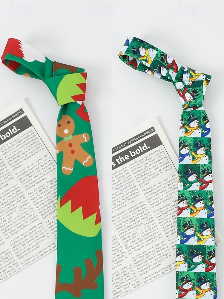 Weihnachtskrawatte für Herren aus Polyester mit Weihnachtsmann-, Schneemann- und weihnachtlichen Motiven – festliche, verstellbare Fliege für Weihnachtsfeiern und festliche Anlässe 2026 - $11.99 –P9