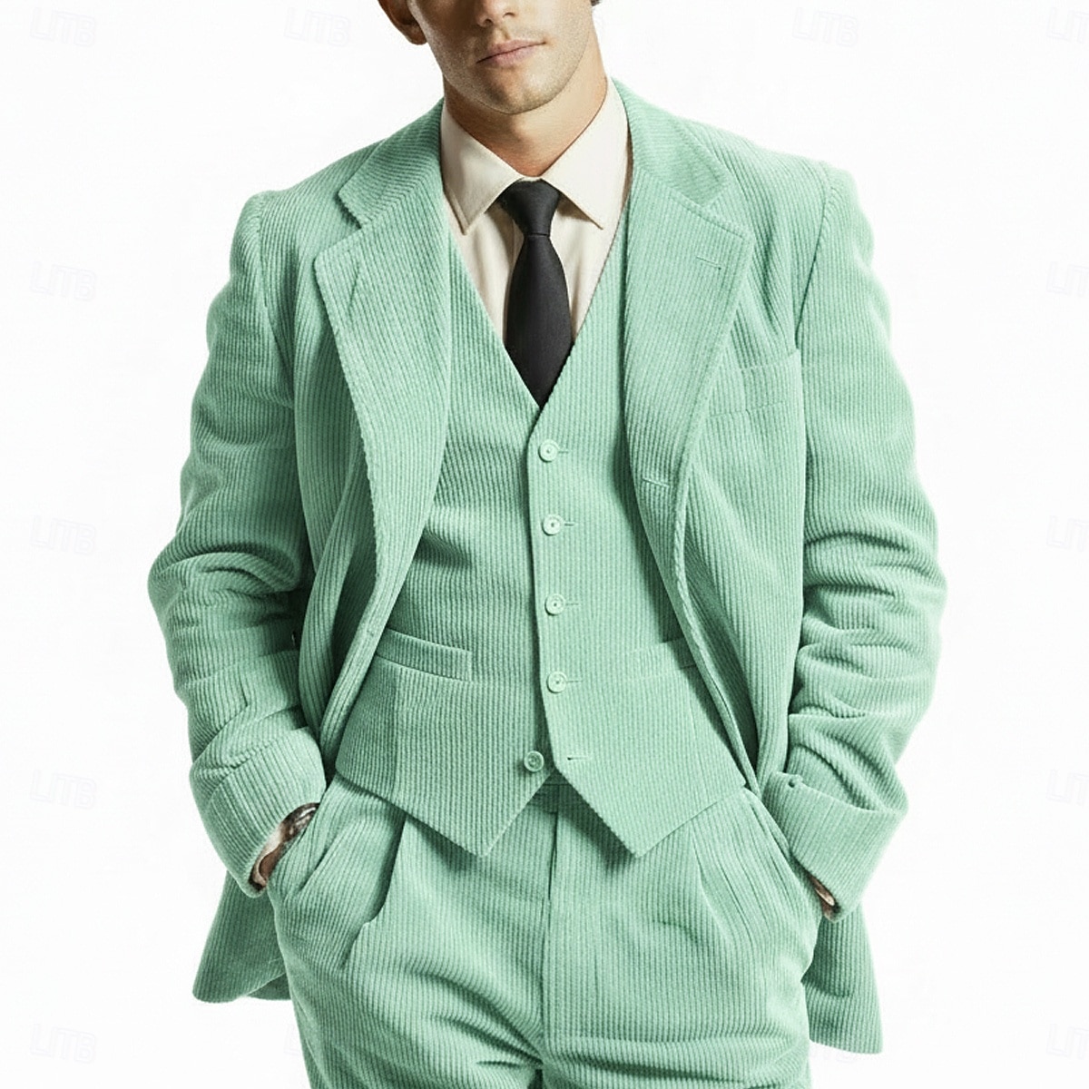 Uomo Abito in velluto a coste Casuale Affari Nero Borgogna Autunno & Inverno Tuta Bavero classico Quotidiano Affari A righe Vestibilità su misura 3 pezzi Monopetto Due Bottoni del 2026 a $139.99 –P3