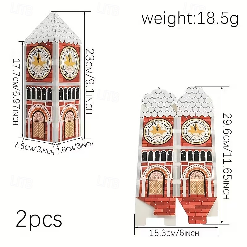 Caixa de calendário do advento de Natal com 24 peças - design de casinha de gengibre vermelha e branca com relógio dourado e cena de vila nevada, perfeita para presentes de festas de fim de ano e de 2025 por $22.99 –P9