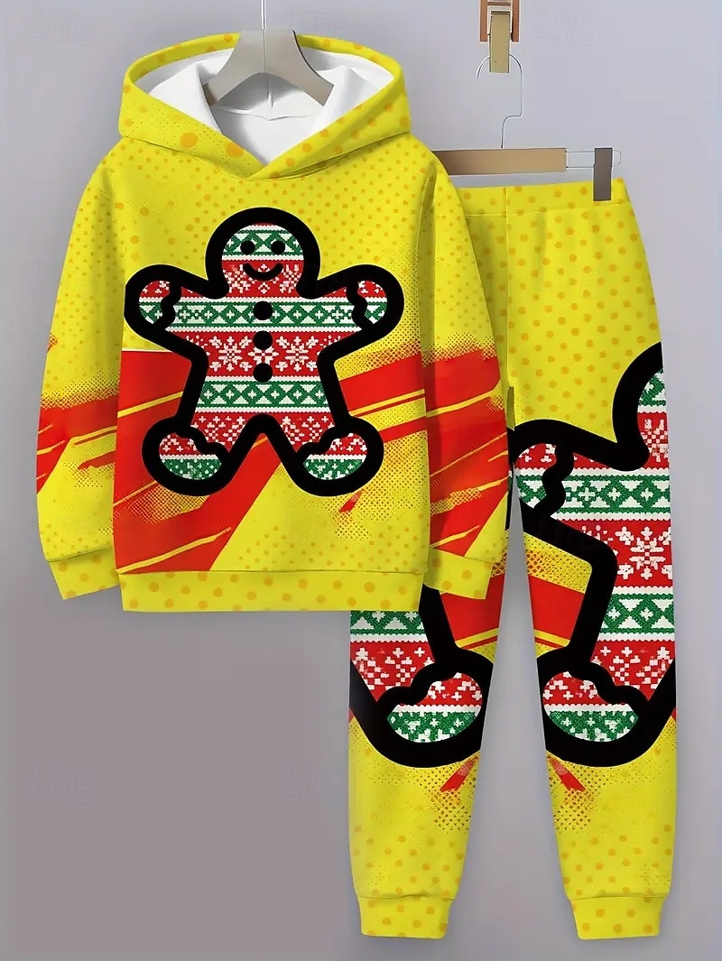 Kerstmis Jongens 3D Grafisch Ruitjes Peperkoek mannen Kerstsets kerstcadeau Set met capuchon en joggingbroek Lange mouw Lente Herfst Dagelijks Basic Casual Kinderen 4 jaar + Capuchon Buiten Vakantie 2025 - $26.99 –P10