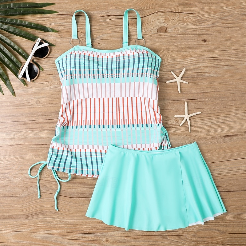 Γυναικεία Μαγιό 2 κομμάτι Φούστα Μαγιό Εξώπλατο Διακοπές Ρούχα παραλίας Ριγέ Στρογγυλή Λαιμόκοψη Αμάνικο Μαγιό 2026 - $28.99 –P2