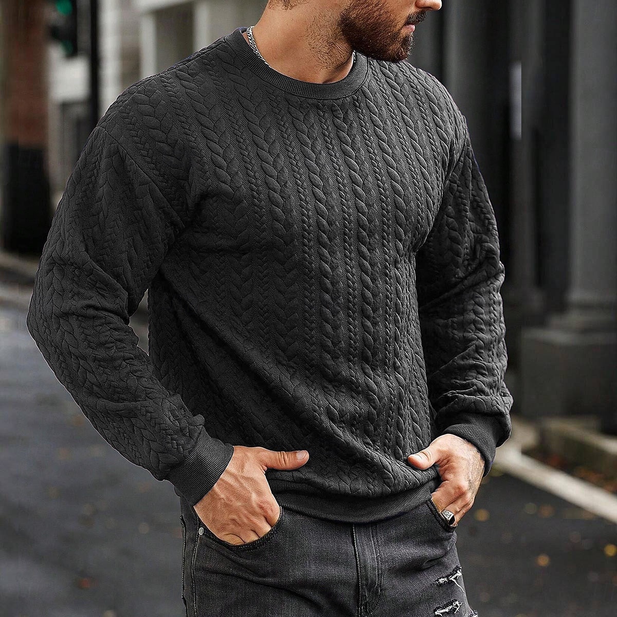 Voor heren Trui Kabel gebreide trui Kabel breien Normale tops Gebreid Strakke pasvorm Effen Strakke ronde hals Gebreid Hedendaagse Casual Alledaagse kleding Kleding Herfst winter Donkergroen M L XL 2026 - $39.99 –P5