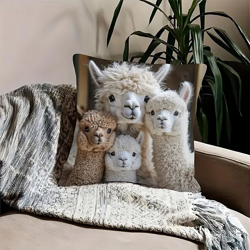 Housse de coussin décorative à motif alpaga mignon, imprimée en 2D, idéale pour le canapé du salon. Adorable coussin décoratif à motif animal. de 2026 ? $9.99 –P3