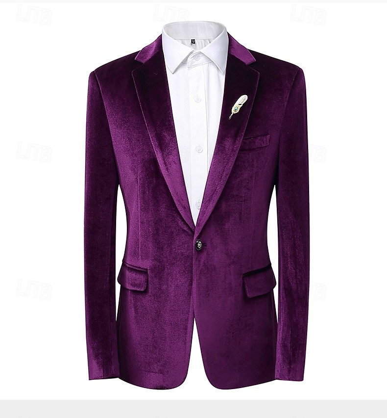 Herre Vinterfrakk Fløyelsblazere Formell Festkveldsklær Fest Klassisk Høst Høst vinter 100% Polyester Fløyel Helfarge Enkelt Brystet Enn-knapp Blazer Rød Kongeblå Lilla Grønn 2026 - $97.99 –P11