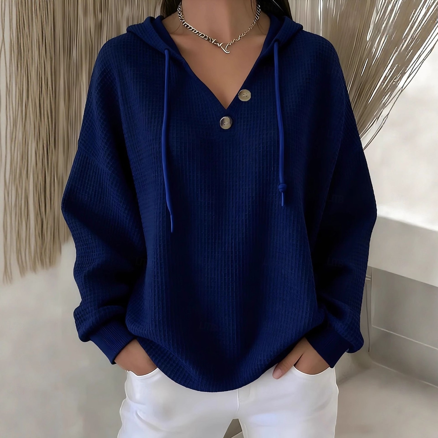 Women's Pullover Hoodie Sweatshirt Buttons Vintage Fashion Casual Long Sleeve Hooded Regular Tops Casual Home Dailywear Light Blue White Navy Blue Orange Beige Fall Winter 2026 - $29.99 –P6