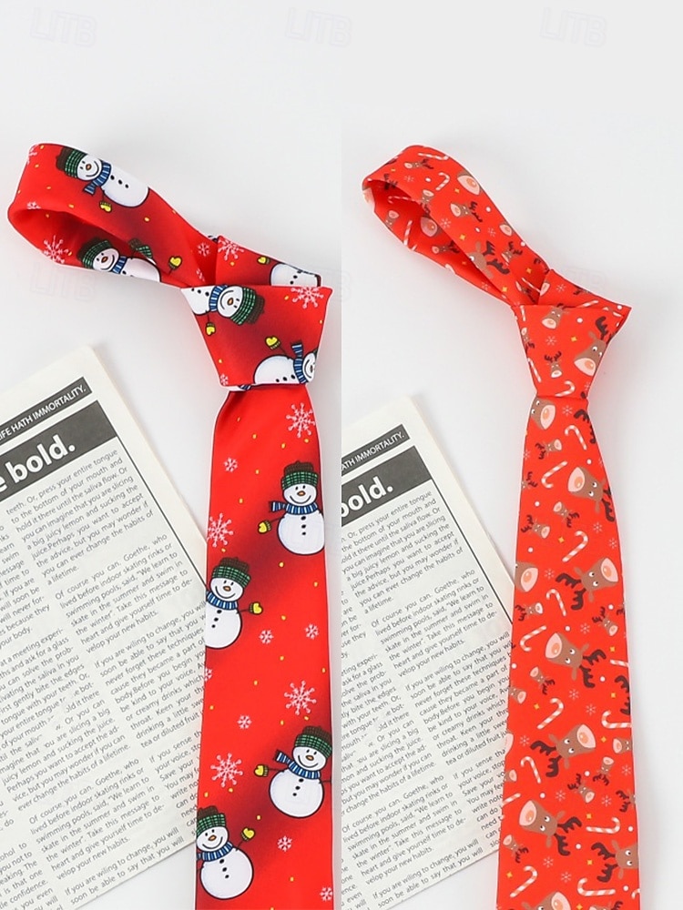 Weihnachtskrawatte für Herren aus Polyester mit Weihnachtsmann-, Schneemann- und weihnachtlichen Motiven – festliche, verstellbare Fliege für Weihnachtsfeiern und festliche Anlässe 2026 - $11.99 –P8