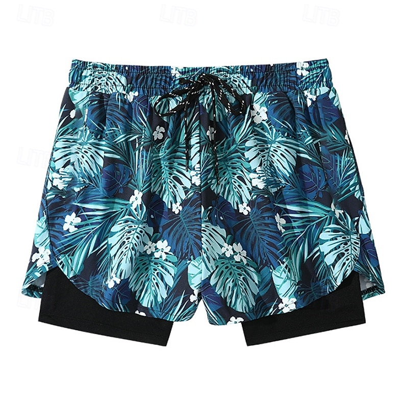 בגדי ריקוד גברים מכנסי גלישה מכנסי שורט בגדי ים מכנסי שחייה אחיד הדפס 2 ב 1 עם תוחם דחיסה ייבוש מהיר בגדי ים תחתיות גלישה שייט בקאנו שנרקול קיץ 2026 - $11.75 –P7