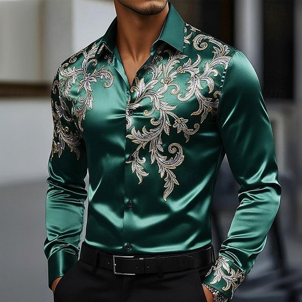 Men's Floral Print Ethnic Flowers Shirt Satin Shirt Dress Shirt Long Sleeve Vintage Retro Vacation Dailywear Summer Spring Fall Turndown 3D Print Button Up Shirts Blue Dark Red Dark Green Green 2026 - $29.99 –P2