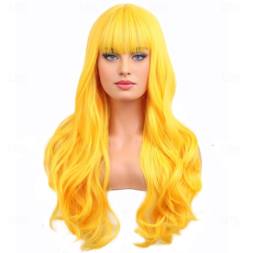 Karnevalsperücke 2026 Gelb Lockig Gewellt Lang Synthetische Festivalperücke Karneval Parade Cosplay-Kostümfrisur für Damen 2026 - $21.99 –P1
