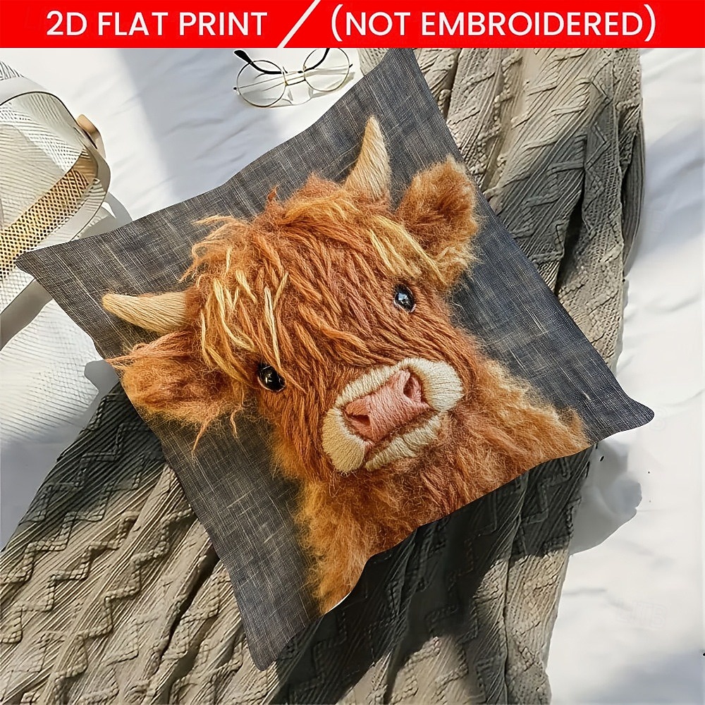 Highland Cow Pillow Covers 2D Flat Print Cute Calf Plush Cushion Covers Soft Short Velvet Decorative Throw Pillowcase for Sofa Couch Living Room Home Farmhouse Decor 2026 - $7.99 –P5