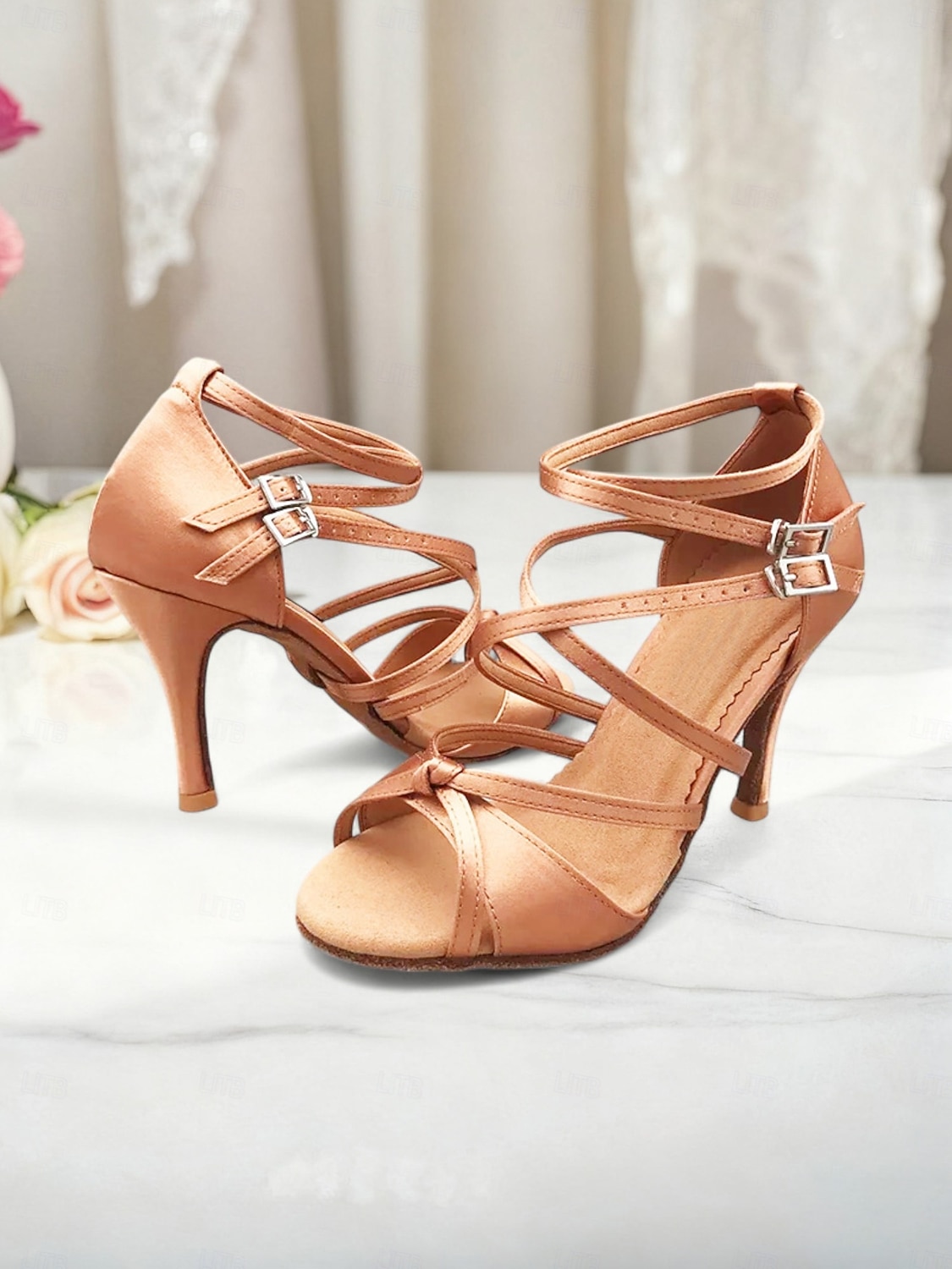 Γυναικεία σατέν παπούτσια λάτιν χορού - επαγγελματικά σανδάλια ballroom salsa tango με σχέδιο με λουράκια και ψηλοτάκουνα για παράσταση ή αγώνες 2026 - $54.99 –P3