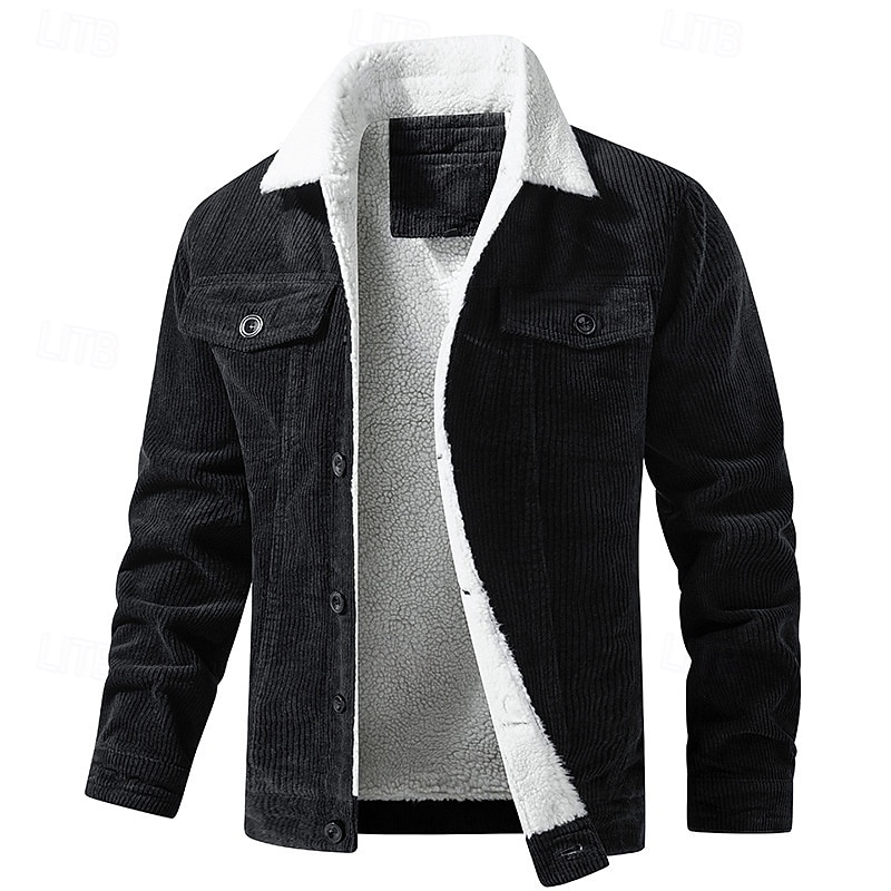 Herren Wintermantel Cordjacke Fleecejacke Freizeitjacke Outdoor Lässig Thermowarm Tasche Herbst Winter Einfach Vintage Streetwear Umlegekragen Regulär Schwarz Khaki Kaffee Grau Jacken 2026 - $65.99 –P10