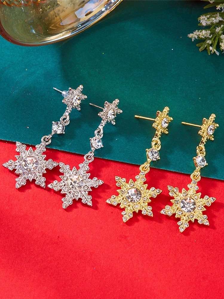 Julesnøfnuggøredobber til dame - legeringsmateriale med krystall- og perledetaljer, elegante høytidssmykker til fester og vinteranledninger 2026 - $9.99 –P8