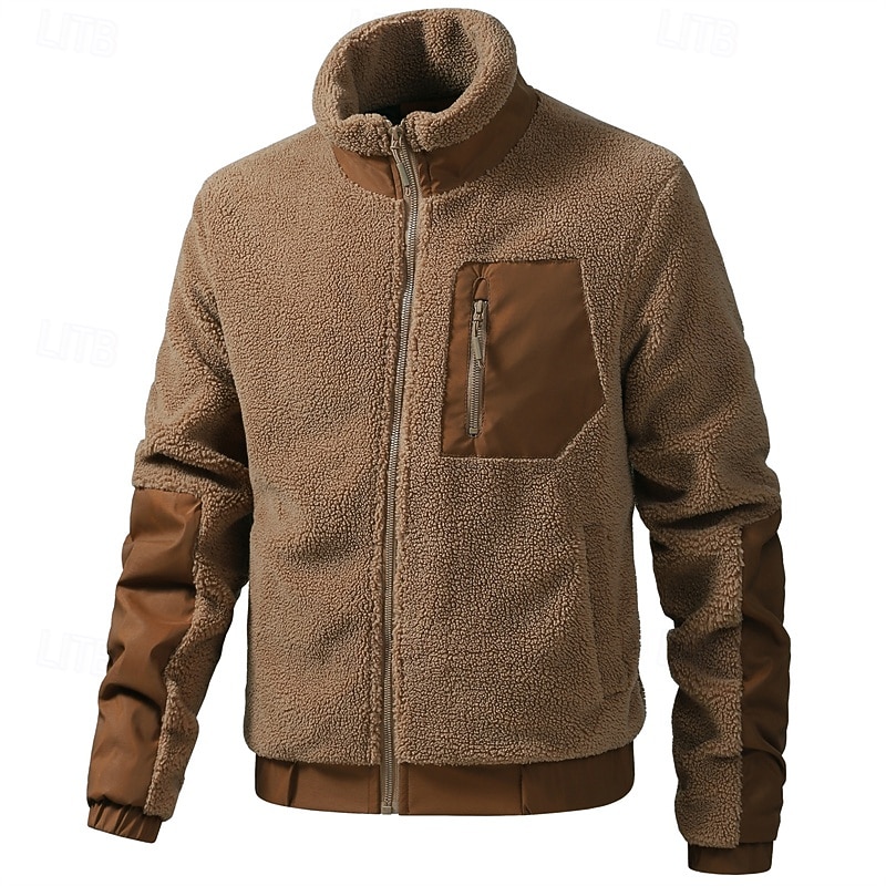Муж. Зимняя куртка Пальто тедди Повседневная куртка Отпуск Повседневные Сохраняет тепло Карман Флис Осень Зима Полотняное плетение Мода Уличный стиль Воротник-стойка Обычная 2026 - $57.99 –P1