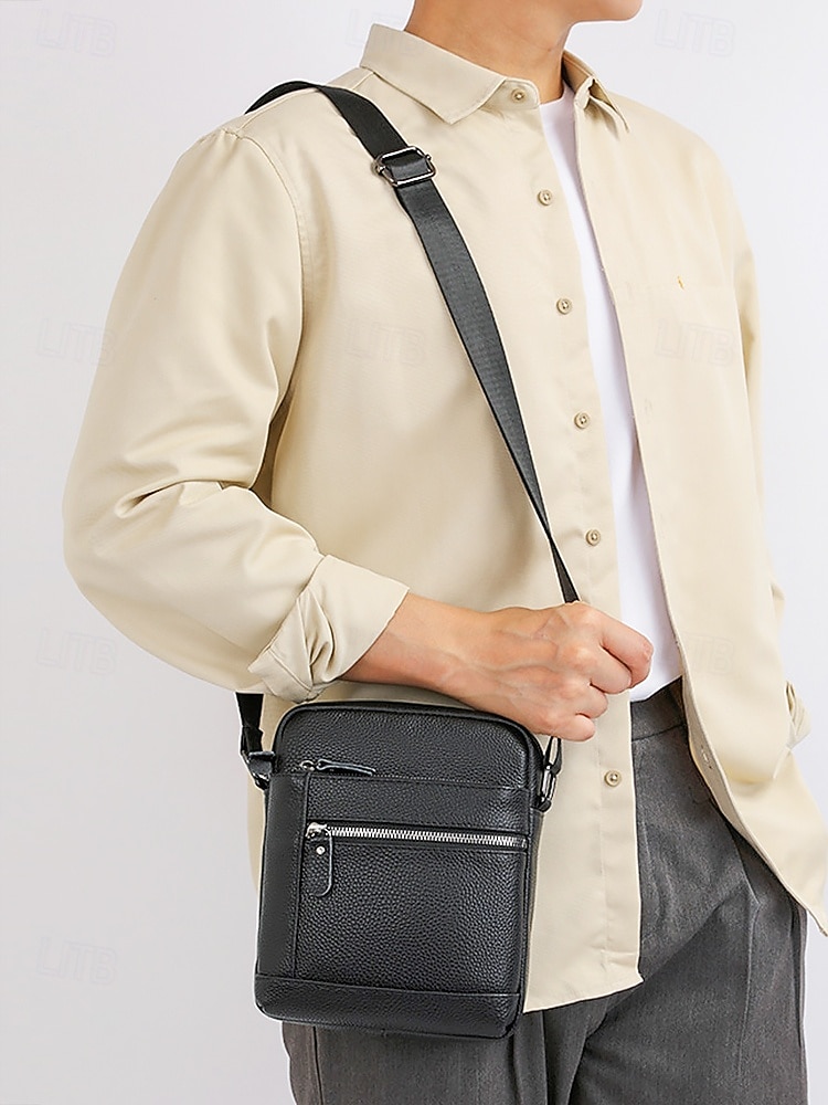 borsa a tracolla da uomo in vera pelle – borsa a tracolla nera e marrone con più tasche con cerniera, elegante e resistente per il lavoro e le uscite informali del 2026 a $18.99 –P2