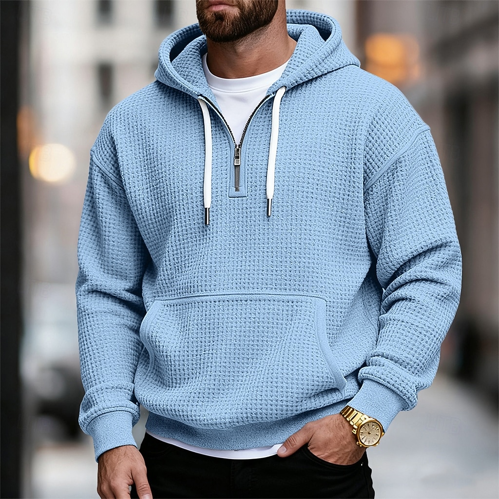 Per uomo Felpa con cappuccio Felpa con cappuccio a nido d'ape Felpa con cappuccio e zip corta Blu marino Grigio chiaro Grigio scuro Azzurro Con Cappuccio Semplice Tasca a marsupio Testurizzato Sport del 2026 a $28.99 –P5