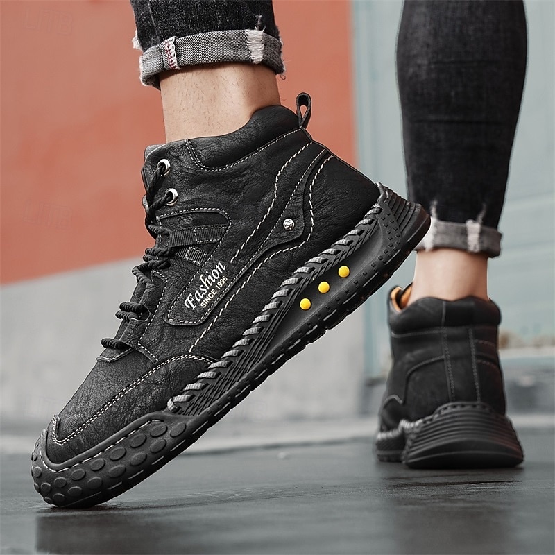 Мужские коричневые высокие повседневные ботинки со шнуровкой, мягкой удобной подошвой, прочные, для прогулок на свежем воздухе, для осени, зимы и повседневной носки 2026 - $54.99 –P2