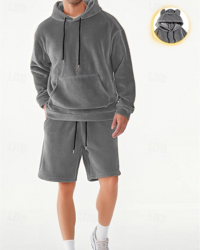 Men's Hoodie Tracksuit Hoodie & Shorts Set Hoodie Outdoor Vacation Daily Drawstring Plain Black Green Grey Activewear Sports Fashion Fall 2026 - $49.99 –P1