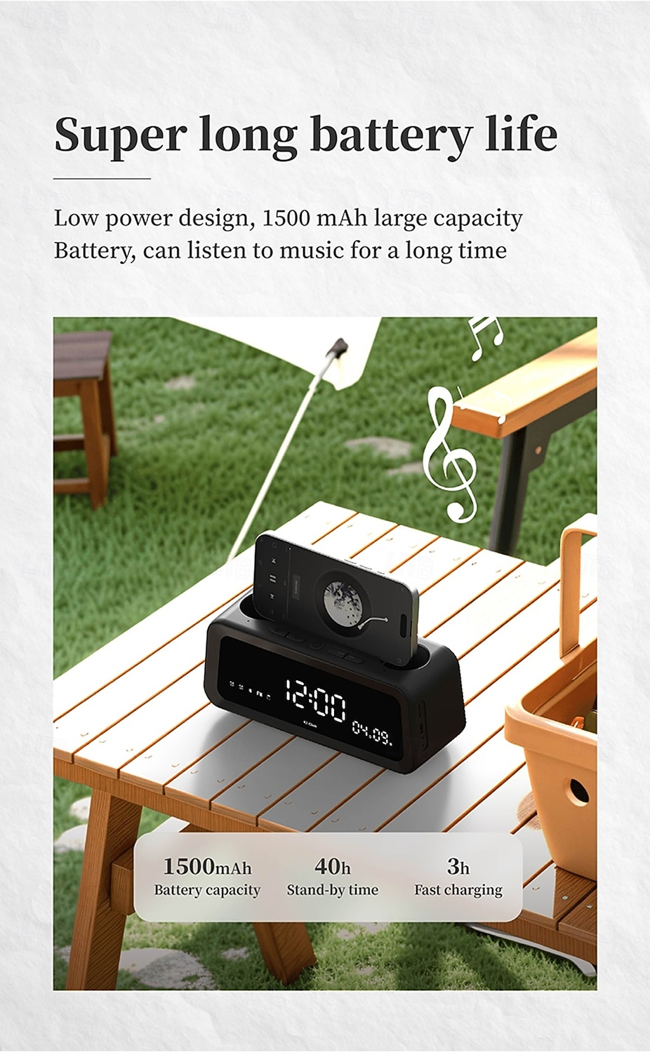 K3  Portable Wireless Speaker and Alarm Clock Bass 40-Hour Battery Life Dual-Mode Phone Stand/Bracket TF Card Player -C Dual Speakers Low Power Mode Compatible with Mobile Devices - Black/Whi 2025 - $25.99 –P5