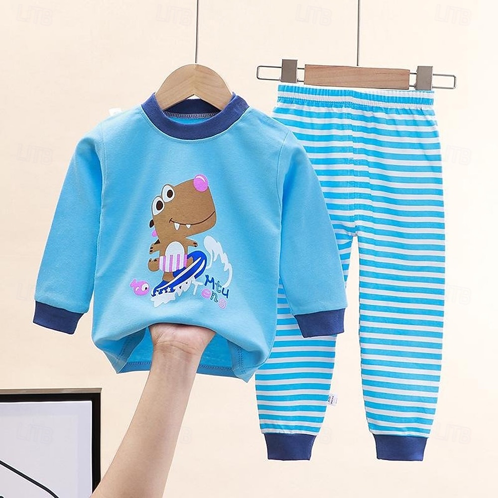 Småbarn Pojkar 2 delar Pyjamasset Långärmad Z17 Z29 Z13 Ensfärgat Djur Vår Höst Förtjusande Hem 7-13 år 2026 - $11.99 –P12