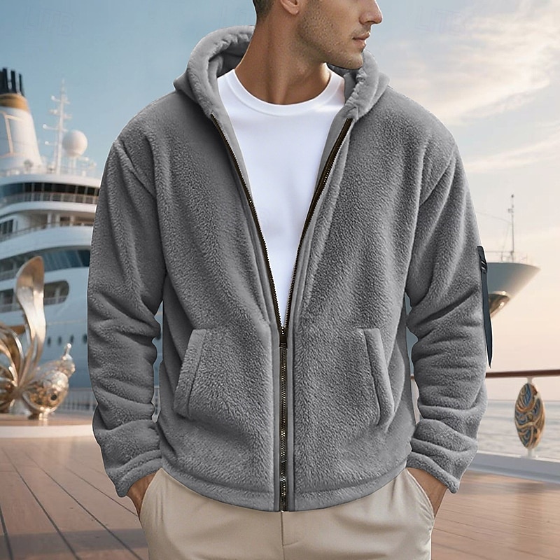 Men's Winter Coat Teddy Coat Casual Jacket Outdoor Casual Thermal Warm Pocket Full Zip Fall Winter Plaid Streetwear Sports & Outdoors Hooded Regular Dark Gray Black Navy Blue Khaki Jacket 2026 - $33.99 –P14