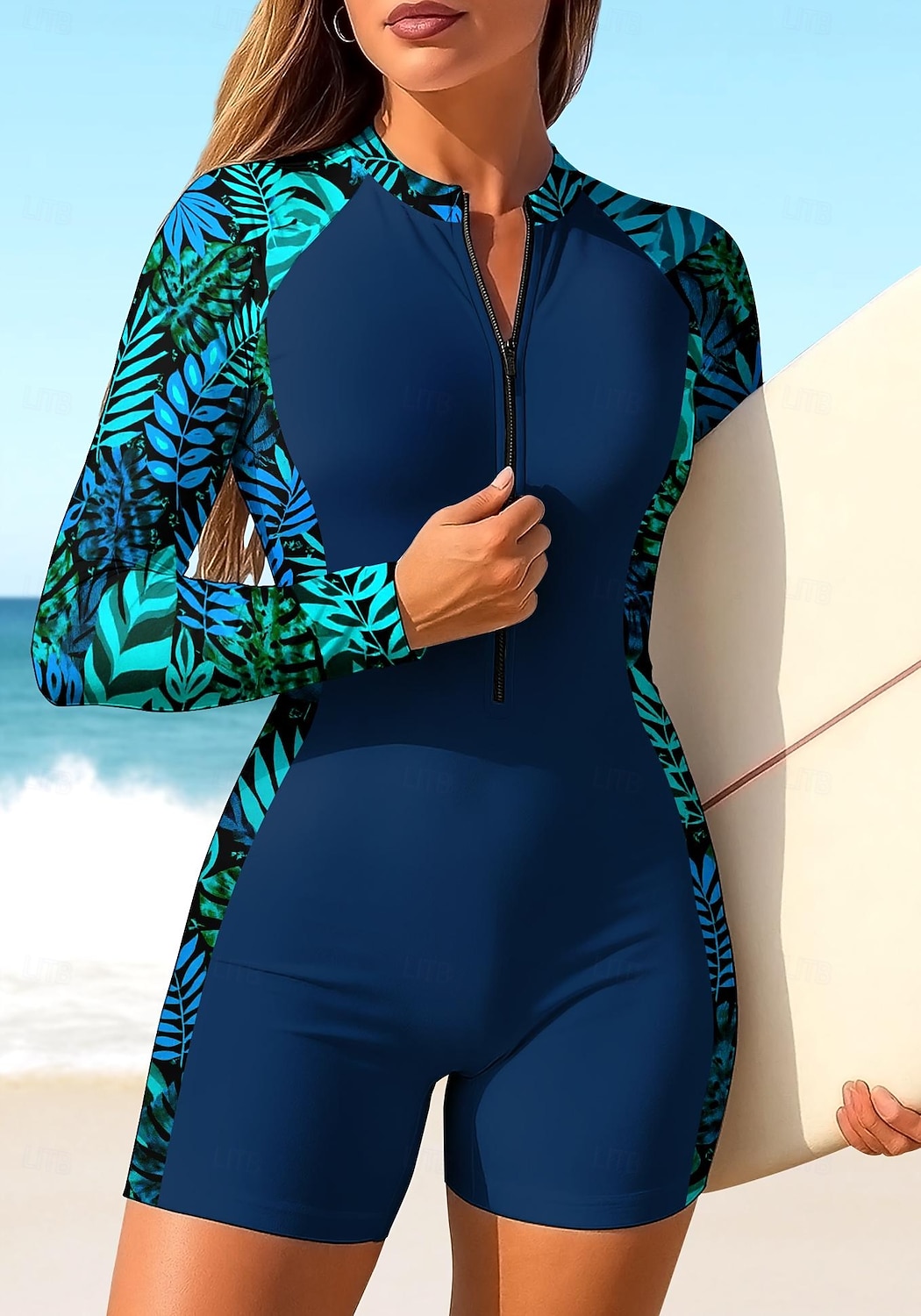 Жен. Стандартный Рашгард Цельный костюм для серфинга Купальный костюм Цветочный принт тропический Блокировка цвета Застегнуться со встроенным бюстгальтером Съёмные вставки УФ-защита от солнца UPF50 2026 - $35.99 –P1
