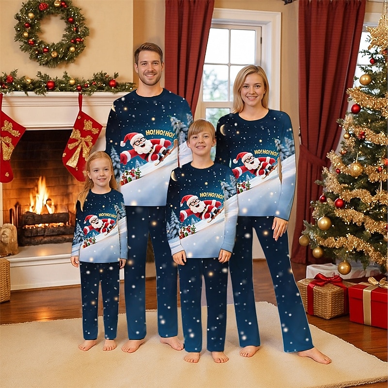 Olhar de família Natal Pijama de Natal para a Família Pijamas Conjuntos de família Gráfico Papai Noel Presentes de Natal Imprimir Azul Escuro Manga Longa Diário Roupas Combinando de 2025 por $20.99 –P1