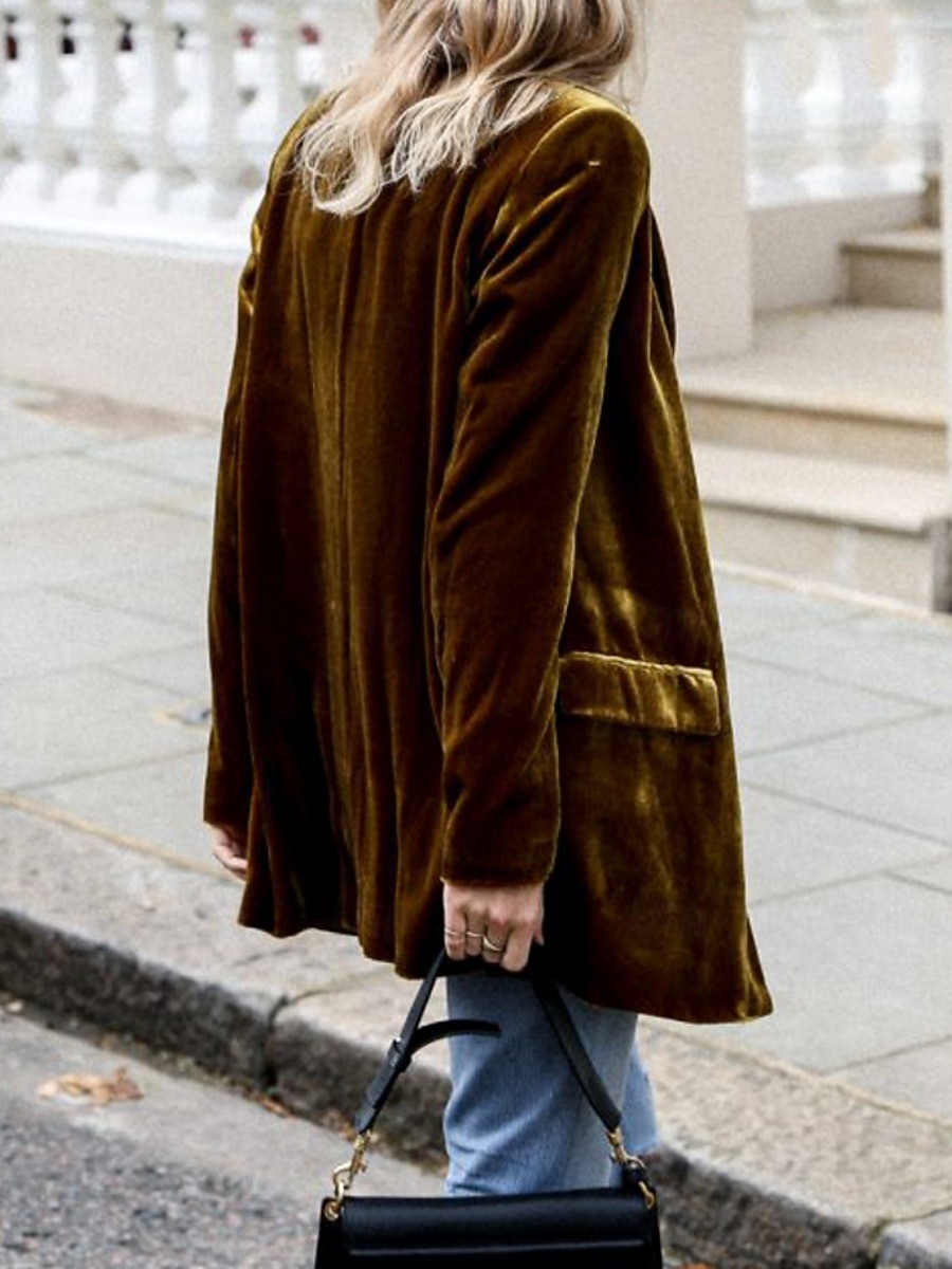 Damen Freizeitjacke Samtblazer Bequem Atmungsaktiv Tasche Lässig Einfach Urlaub Straße Lässig Alltagskleidung Offene Vorderseite Regulär Umlegekragen Normale Passform Langarm Oberbekleidung Blau 2025 - $33.99 –P4