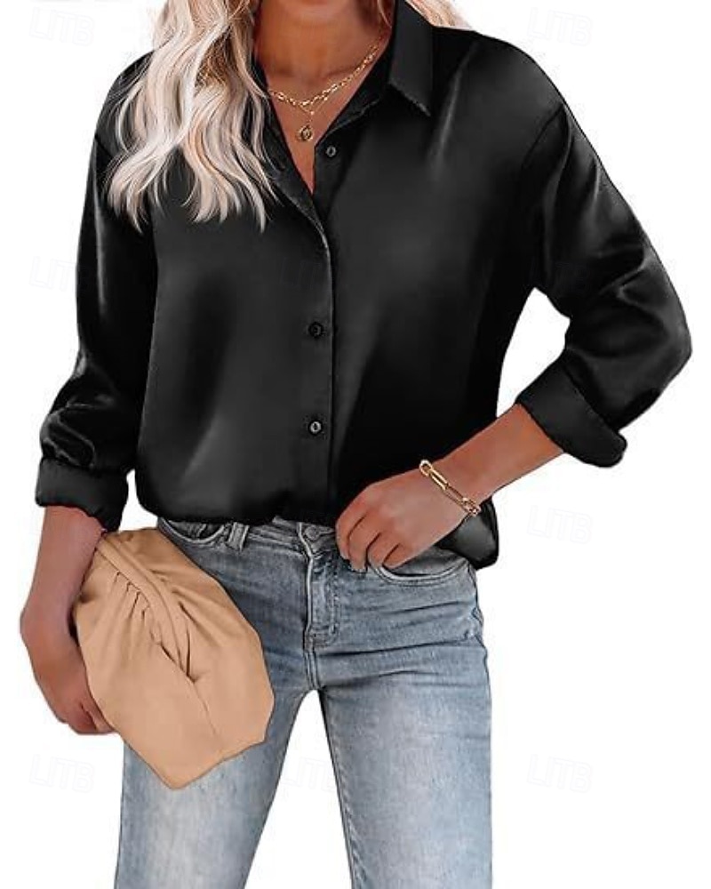 Women's Shirt Elegant Satin Top Blouse Buttons Plain Elegant Stylish Long Sleeve Shirt Collar Regular Tops Women's Shirt Elegant Satin Top Blouse Buttons Plain Elegant Stylish Long Sleeve Shirt Collar Regular Tops