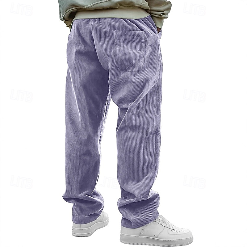 Herr Långbyxor Manchesterbyxor Casual byxor Säckiga byxor Träningsbyxor med raka ben Snörning Elastisk midja Ensfärgat Komfort Fullängd Dagligen Utomhus Streetwear Mode Klassisk Stil Svart Vit 2026 - $25.99 –P7