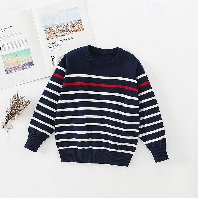 Bambini Ragazzi Pullover Maglione A righe Manica Lunga Girocollo All'aperto Moda Blu marino Autunno Vestiti 4-12 Anni del 2026 a $17.99 –P3
