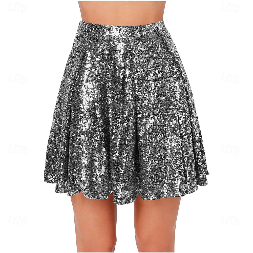 Samba Tanzbekleidung Damen Paillettenrock Funkelnde dehnbare High-Waisted A-Linie fließende Schwung Glitzer Mini-Röcke Leistungs-Kostüm 2026 - $37.99 –P8
