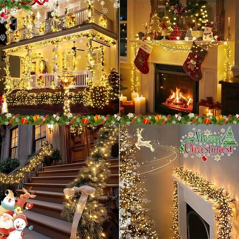 Светодиодная гирлянда для рождественской елки, 10 м, 500 светодиодов, гирлянда с теплым белым светом, 8 режимов мерцания, декоративная гирлянда для домашнего рождественского праздничного освещения, 2025 - $52.99 –P13