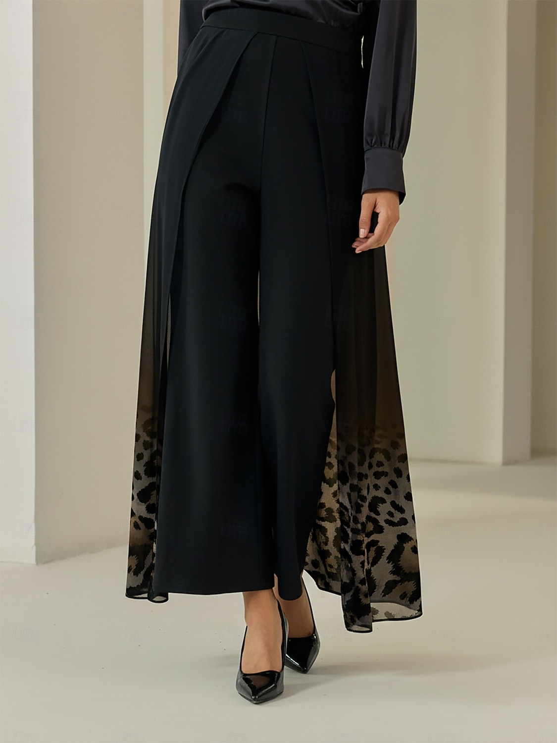 chiffon gebreide gradiënt luipaardprint wijde broek vakantie feest 2025 - $82.99 –P3