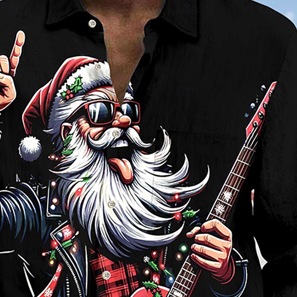 Natale Per uomo Babbo Natale Chitarrista natale divertente Camicia Camicia con Bottoni Manica Lunga Divertente Ferie Primavera Autunno Collo ripiegato Stampa 3D camicie con colletto Una tasca del 2026 a $28.99 –P2