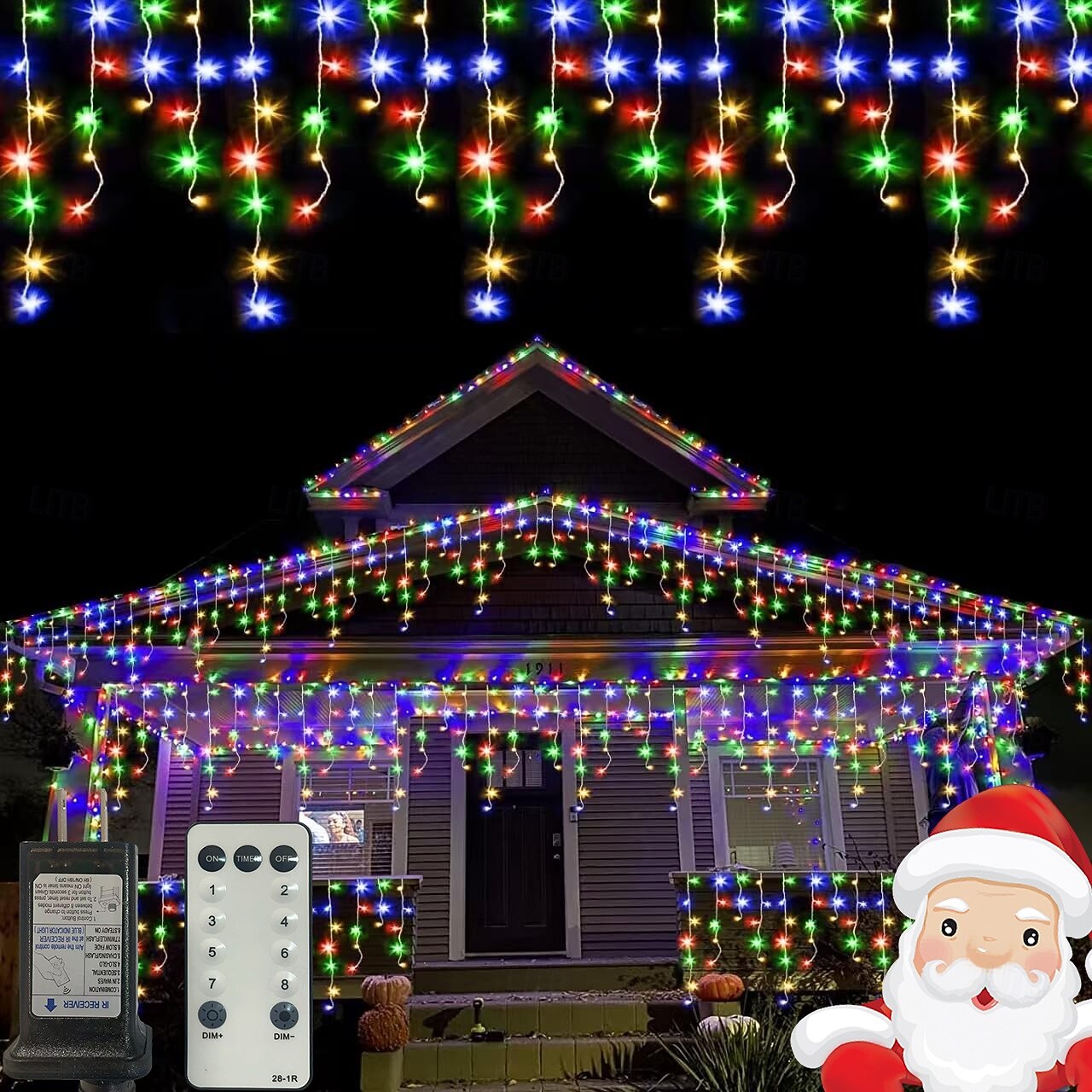 Рождественская сосулька, 33 фута, 400 светодиодов, 48 капель, 8 функций, таймер, дистанционное управление, прозрачный провод, подключаемые гирлянды, праздничные, свадебные, вечерние, декоративные огни, низкое напряжение, безопасная розетка 2025 - $31.99 –P8