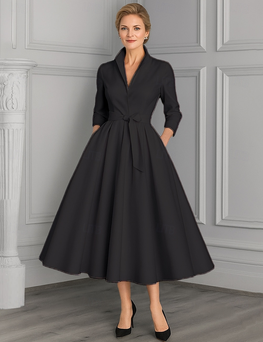 А-силуэт До щиколотки Платье для вечеринки Коктейльные платья Свадебное платье для гостей Платье для матери невесты Длинный рукав V-образный вырез Элегантный стиль Винтаж Для вечеринки 2026 - $87.99 –P4