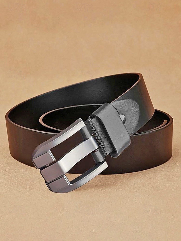 Cinturón de piel auténtica para hombre – diseño clásico con hebilla de acero inoxidable, perfecto para regalos de Navidad y para uso diario. 2026 - $18.99 –P4