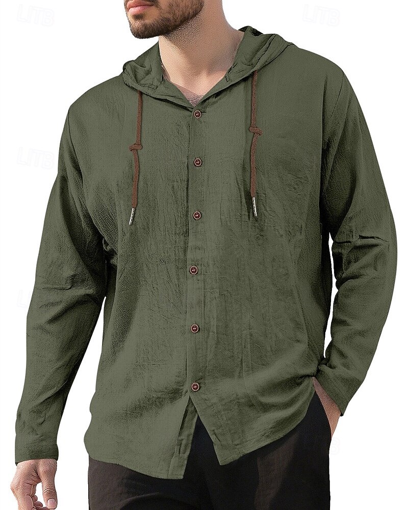 Per uomo Camicia Camicia di lino Camicia Estiva Camicia da Spiaggia Semplice Vacanza Casuale Nero Bianco Blu marino Cachi Manica Lunga Con Cappuccio Primavera Autunno Abbigliamento Coulisse del 2026 a $24.99 –P6