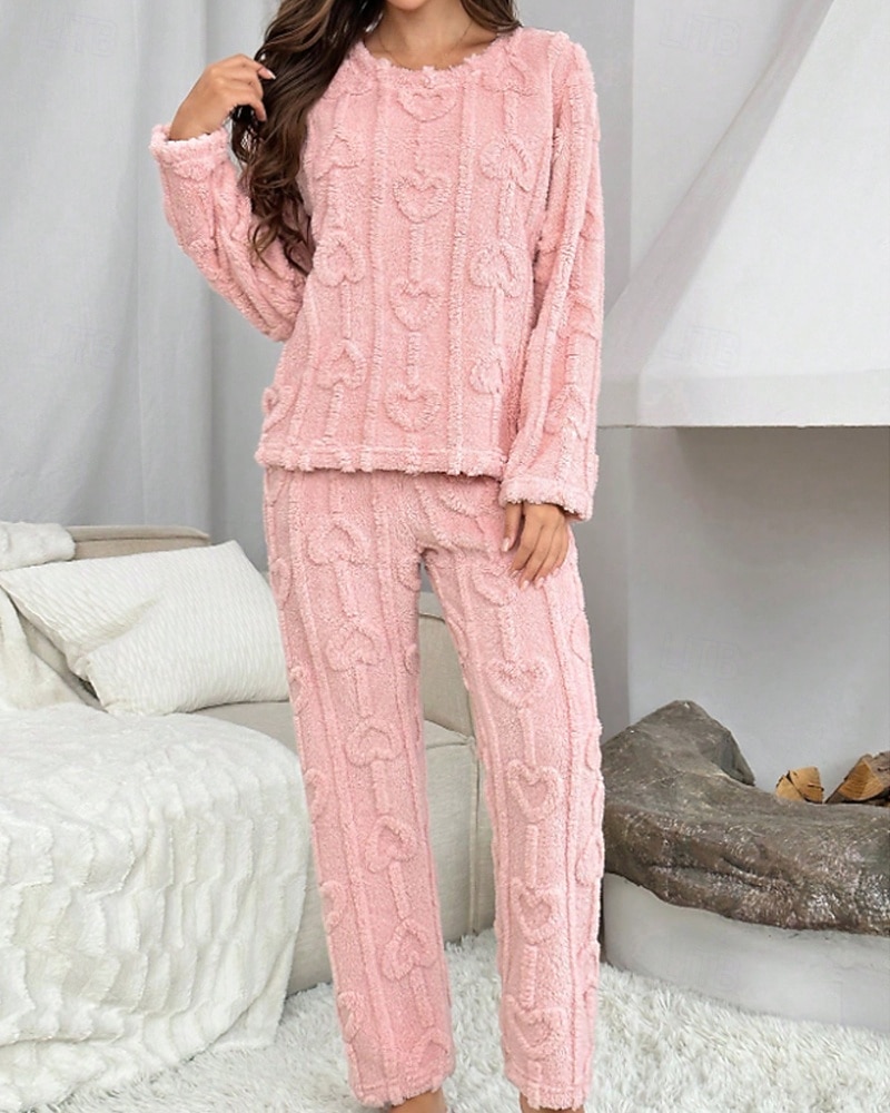 Damen Schlafanzug Freizeitkleidung Schlafanzug Set Lässig Einfarbig Elastischer Bund Hose Heim Täglich Bett Langarm Rundhalsausschnitt Rosa Herbst Winter Lässiger Schnitt 2026 - $42.99 –P1