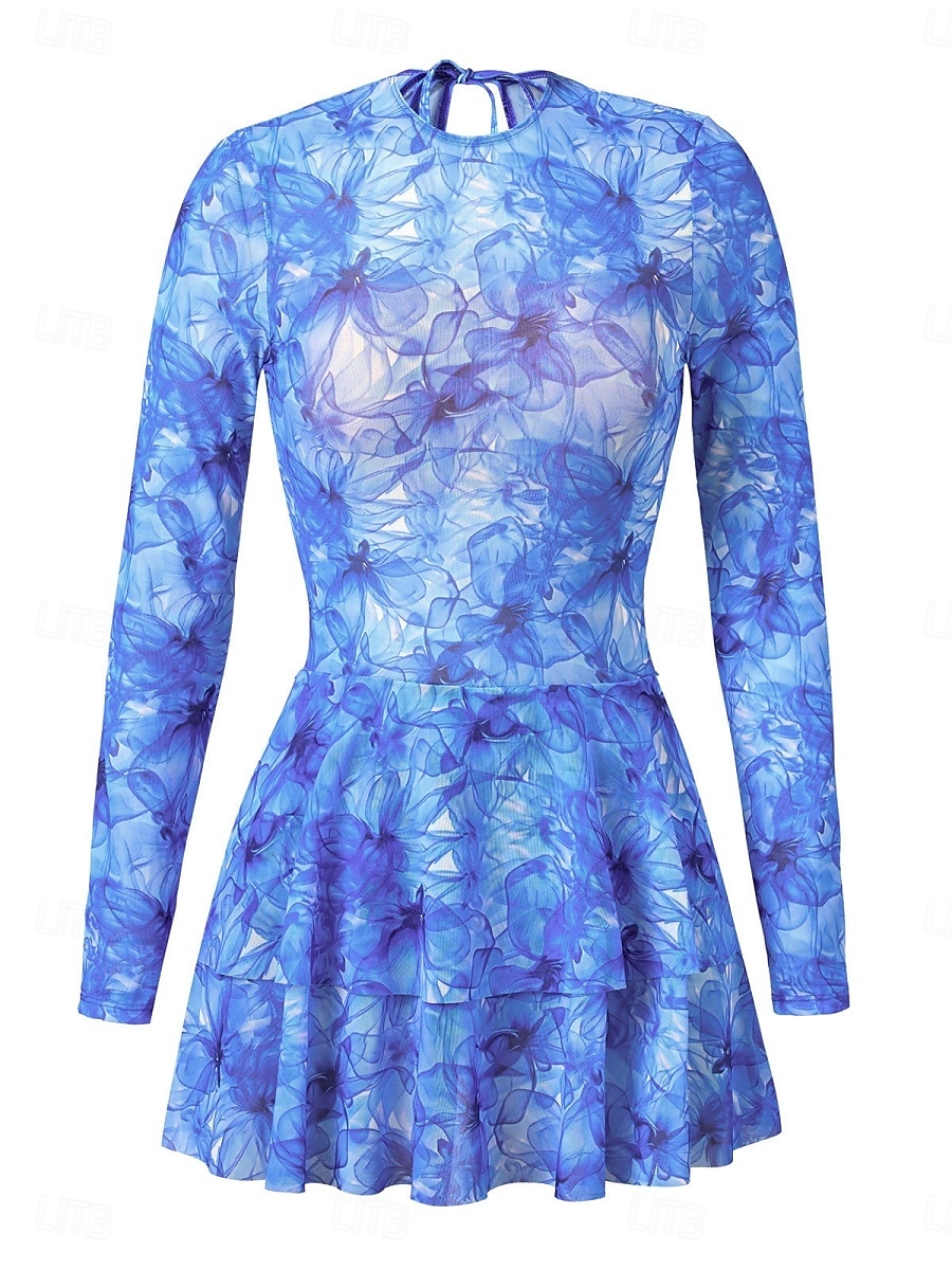 بيكيني نسائي قطعة واحدة ملابس السباحة مع تنورة فستان بوهيمي للتحكم في البطن خصر عالي أنيق بلا ظهر إجازة ملابس الشاطئ رسومات هندسية عنق دائري بلا أكمام وأكمام طويلة 2026 - $48.99 –P6