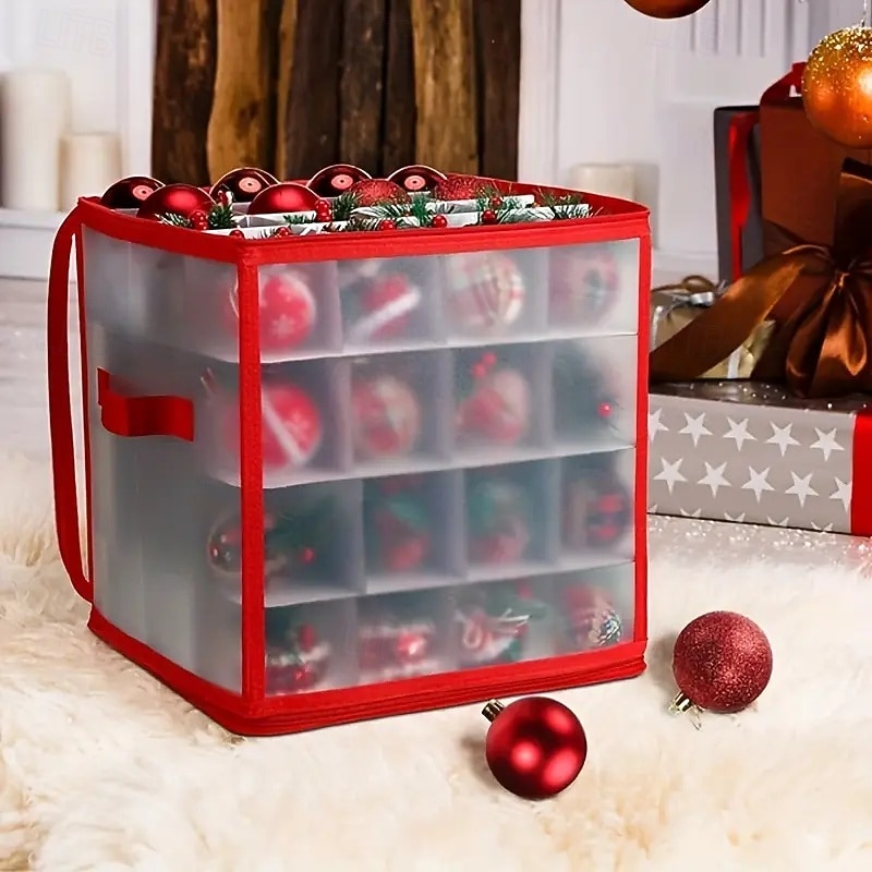 Kerstversieringsdoos met 64 compartimenten, 12x12x12 inch kerstopbergdozen, ornamentorganizer met rits en handgrepen, geschikt voor vakantiedecoraties, sieraden en cadeaus 2026 - $20.99 –P1
