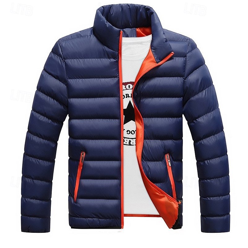 Men's Puffer Jacket Padded Pocket Full Zip Padded Christmas Outdoor Street Short Neutral Fashion Daily Winter Solid Color Wine Black Navy Blue Light Sky Blue Puffer Jacket 2026 - $30.99 –P3