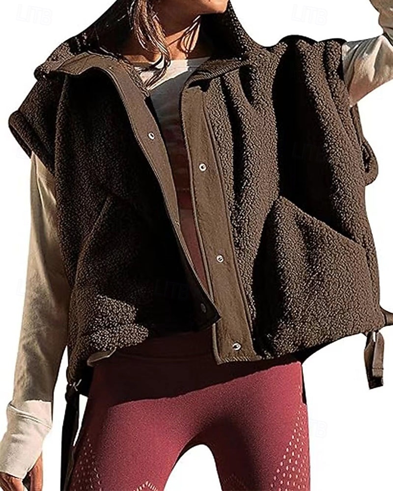 Per donna Gilet in pile Gilet Caldo Confortevole Tasca Bottoni Casual Tinta unica Vacanza Streetwear Casuale Abbigliamento quotidiano Regolare Collo ripiegato Vestibilità regolare Senza Maniche del 2026 a $47.99 –P3