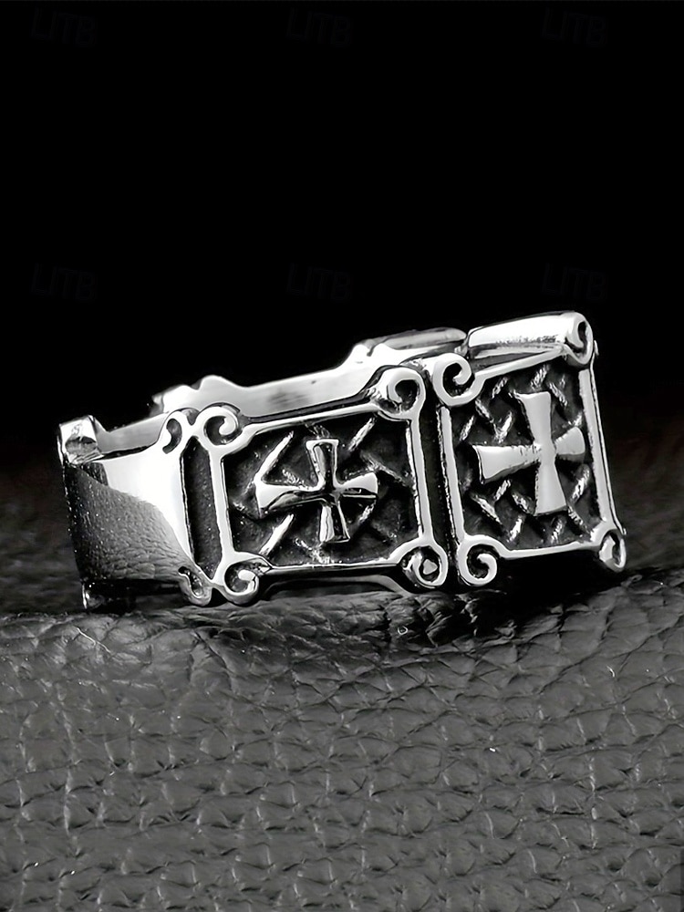 мужское кольцо с готическим крестом - сплав, черный и красный драгоценные камни, винтажный стиль с религиозным мотивом, идеальный рождественский подарок для повседневных и торжественных случаев 2026 - $7.99 –P5