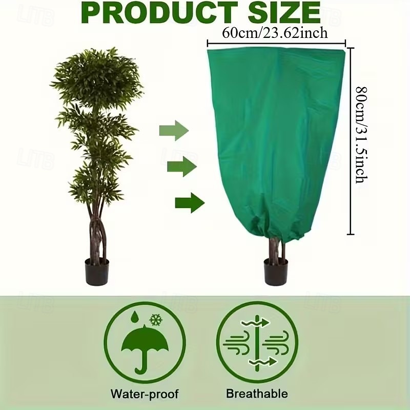 Conjunto de 3 capas protetoras para plantas contra geadas, grandes sacos verdes resistentes ao gelo com fecho de zíper e cordão, proteção de inverno para árvores e arbustos no jardim, ideais para de 2025 por $13.49 –P8